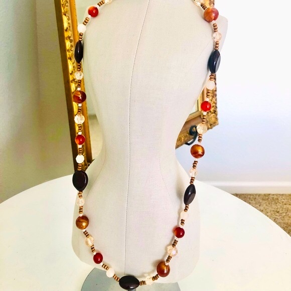 Vintage Glass Bead Necklace & Multi Strand Wood Buckle Bracelet - Picture 2 of 15